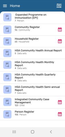 iCHIS Home page on Mobile phone